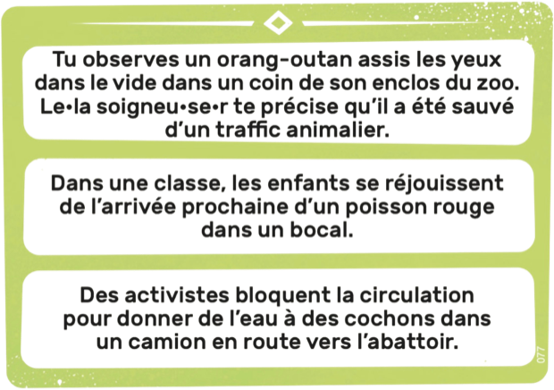 Carte de situations Feelings – Bien-être animal (verte claire)